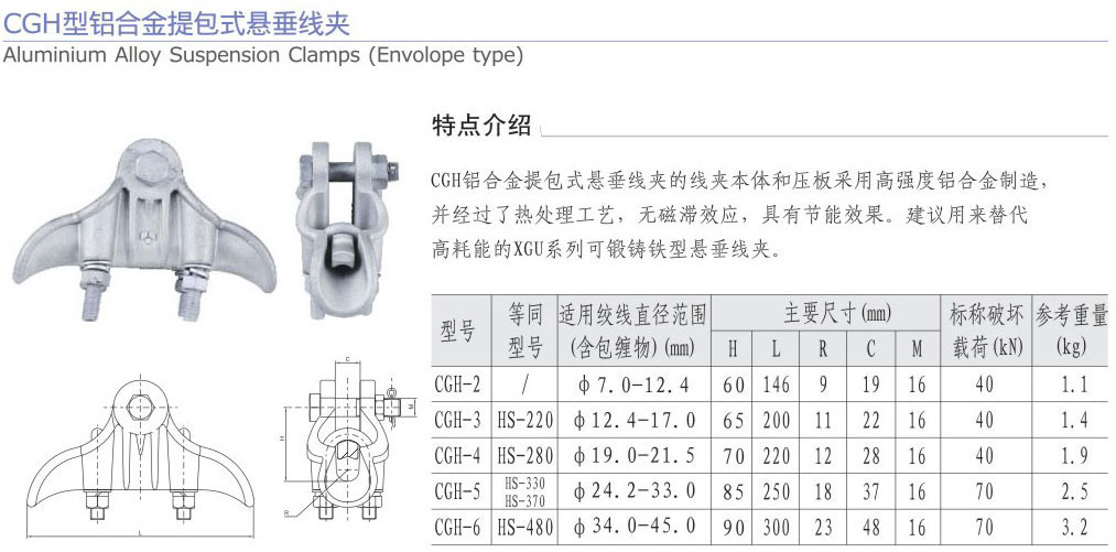 cgh型铝合金提包式悬垂线夹